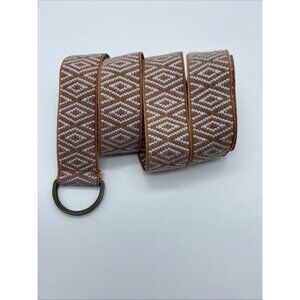 Women’s Coral Rust Gray Aztec D-Ring Belt Size L 1.5" Wide 44" Long Boho Tribal